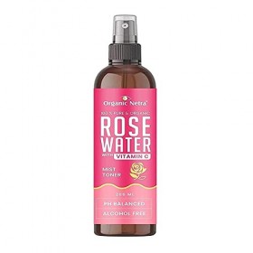 Organic Netra Rose Water with Vitamin C Exfoliates the Skin and Controls Oil Excellent for Clearing Away Makeup & Dirt from P