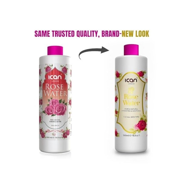 ican Eau de rose pure 100 % naturelle, hydratante et purifiante, 2 x 500 ml 1000 ml 