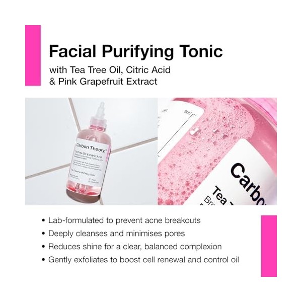 Carbon Theory | Tonique purifiant pour le visage | Huile darbre à thé et acide citrique | Végan et sans cruauté envers les a