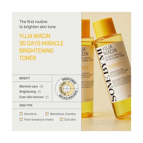 SOME BY MI Yuja Niacin 30 Days Miracle Tonique Éclat 150 ml – Tonique coréen aux 12 vitamines & extrait de yuja – Soin quotid