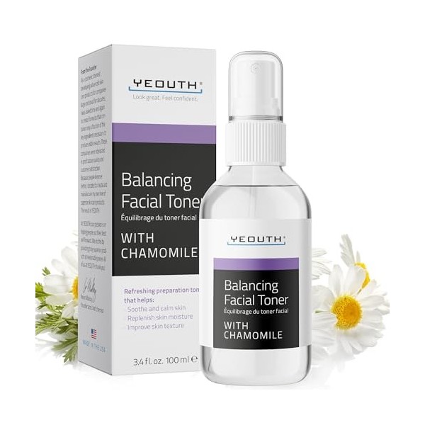 YEOUTH Toner Visage à Camomille et Allantoïne, Équilibrant pH Tonique Clarifiant, Hydratant Tonique Visage Sans Alcool 100ml
