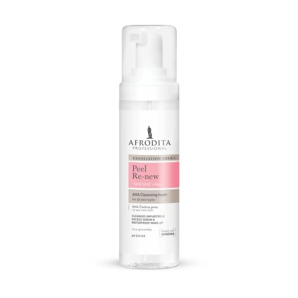 Afrodita Professional Mousse nettoyante PEEL RE-NEW | 200 ml | Démaquillant visage et yeux | Préserve le pH naturel de la pea