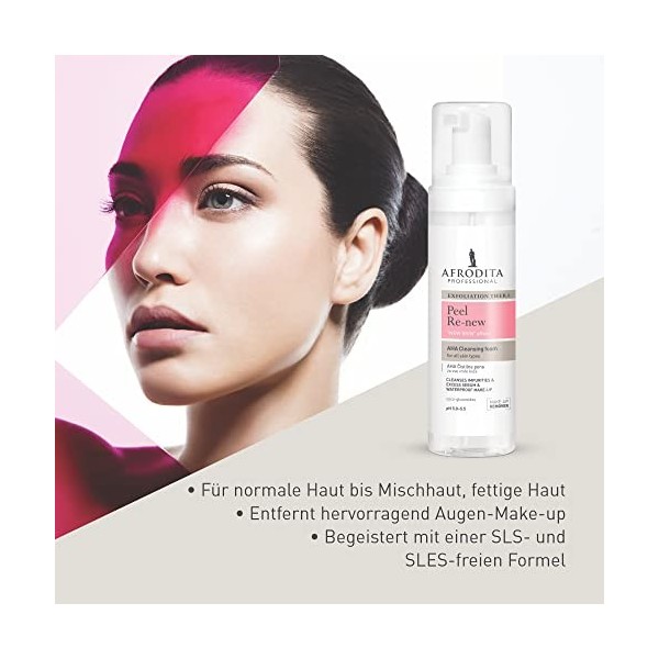 Afrodita Professional Mousse nettoyante PEEL RE-NEW | 200 ml | Démaquillant visage et yeux | Préserve le pH naturel de la pea