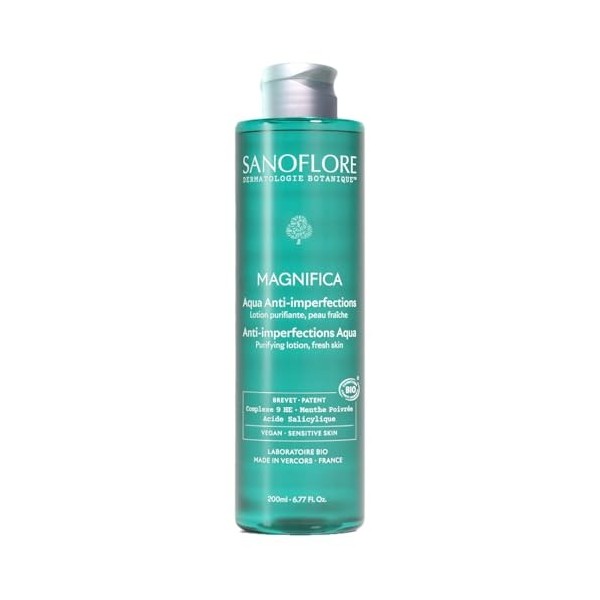 Sanoflore Aqua Magnifica, Lotion Purifiante Bio pour Peau Mixte et Grasse, Complexe 9 HE et Menthe Poivrée, 200 ml Lotions To...