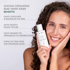 Alteya Glycolic Toner exfoliant à leau de rose 120 ml avec vitamine C + 3 % AHA – Exfoliant doux, lisse la structure de la p