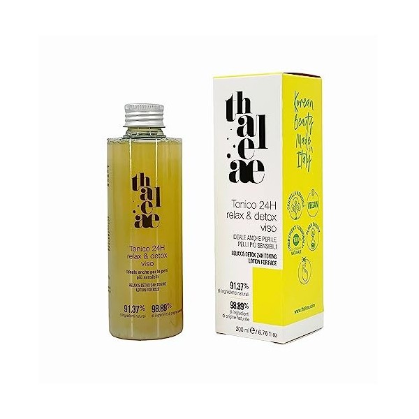 THALEAE, 24h Relaxing and Detox Face Toner 200 ml, composé de 98,89% dingrédients naturels, avec fonction apaisante et relax