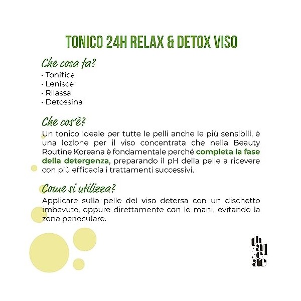 THALEAE, 24h Relaxing and Detox Face Toner 200 ml, composé de 98,89% dingrédients naturels, avec fonction apaisante et relax