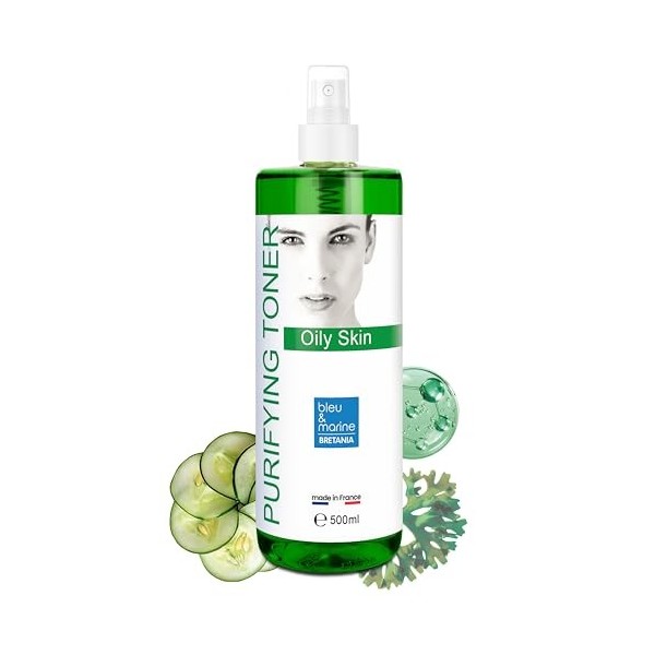 bleu & marine Bretania - Lotion Tonique Purifiante 500 ml | Thé Vert Anti-acné | Resserre les Pores | Normalise lExcès de Sé