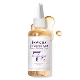 Fovcos Tonique à 7% dacide glycolique pour réduire les marques dacné, fermer les pores et hydrater la peau.