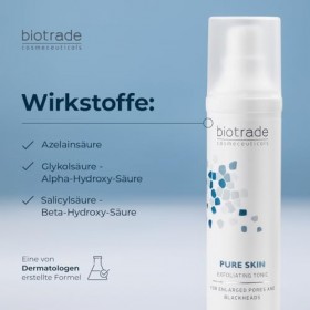 Pure Skin Tonique exfoliant 60 ml Pour les peaux dévitalisées avec pores dilatés Points noirs et teint irrégulier Biotrade