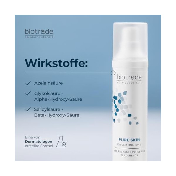 Pure Skin Tonique exfoliant 60 ml Pour les peaux dévitalisées avec pores dilatés Points noirs et teint irrégulier Biotrade