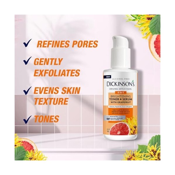 Dickinsons Witch Hazel Tonique + sérum éclaircissant au pamplemousse