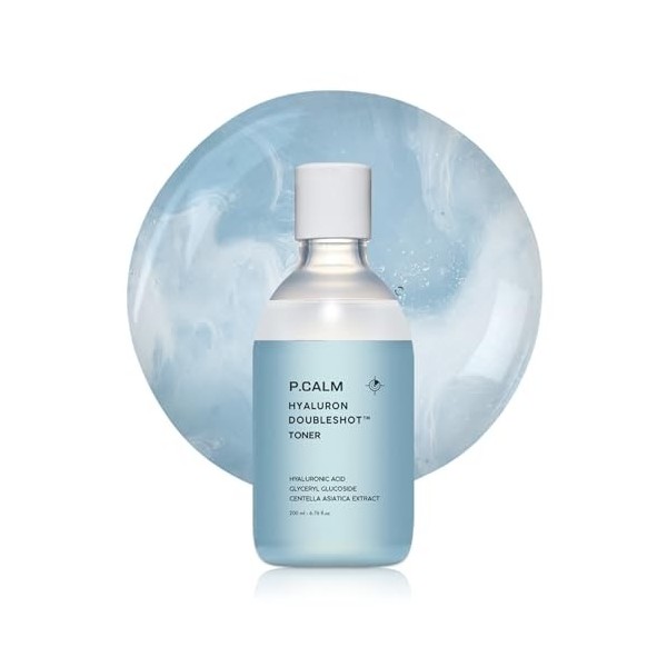 P.CALM Hyaluron Doubleshot Toner pour le visage 200 ml, hydratant en profondeur avec acide hyaluronique, glycoside de grycery