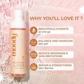 Moody DermaSoothe Brume éclaircissante pour le visage et essence tonique avec riz et céramides | Renforce la barrière cutanée