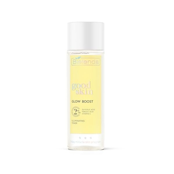 Bielenda Good Skin Glow Boost Tonique Éclaircissant, Lotion Visage à la Vitamine C, Acide Glycolique et Acide Férulique, Raff...