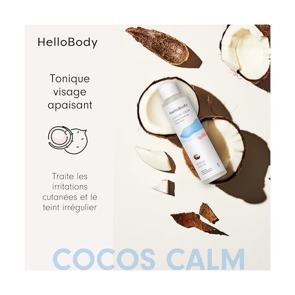 HelloBody Coco Calm Soothing Lotion Tonique Visage 150 ml – Soin visage végétalien – Nettoyant visage avec Aloe Vera – Toni