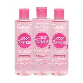 EVOLUDERM - Lotion Tonique Apaisante Peaux Sensibles - 250 ml - 96% dOrigine naturelle - Végan - Fabrication Française - Lot
