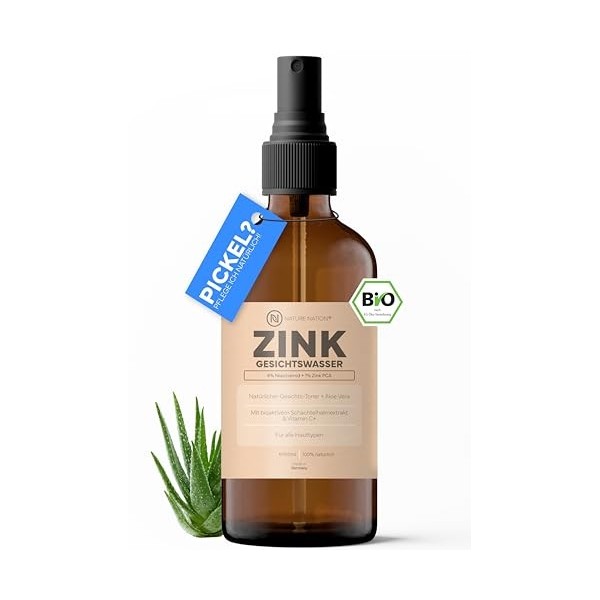 Spray tonique bio au zinc pour le visage : nettoyage du visage contre les imperfections et affiner le grain de la peau . 4 % 