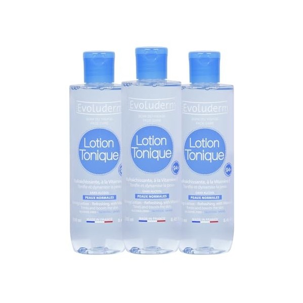 EVOLUDERM - Lotion Tonique Rafraîchissante Peaux Normales - 250 ml – 94% dOrigine Naturelle - Végan - Fabrication Française 