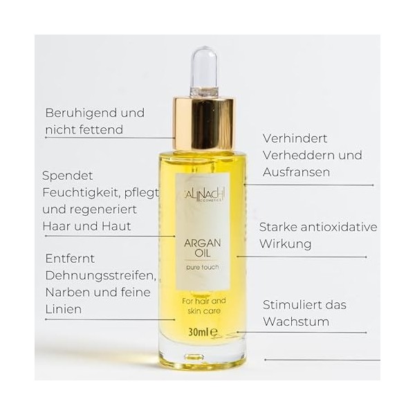 CALINACHI Argan Oil Cosmétique 30 ml – Soin multi-usages visage/cheveux/corps | Pure & naturelle, pressée à froid | Aide au c