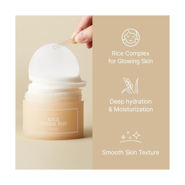 Im from Lot de 60 feuilles de toner de riz 140 ml, triple couche, extrait de riz de Corée, pour peaux sèches et rugueuses