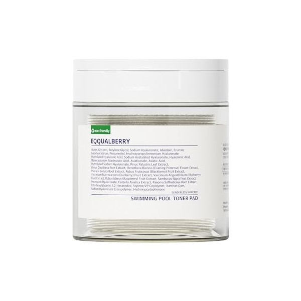 EQQUALBERRY Swimming Pool Toner Pads – Disques Tonique Visage Double Texture, Exfoliation Douce et Hydratation à l’Acide Hyal