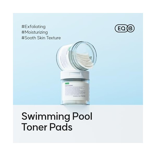 EQQUALBERRY Swimming Pool Toner Pads – Disques Tonique Visage Double Texture, Exfoliation Douce et Hydratation à l’Acide Hyal