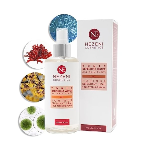 Nezeni Tonique Defending Water 200 ml | 8 ingrédients actifs | Acide hyaluronique, extrait dhamamélis et extraits de microal
