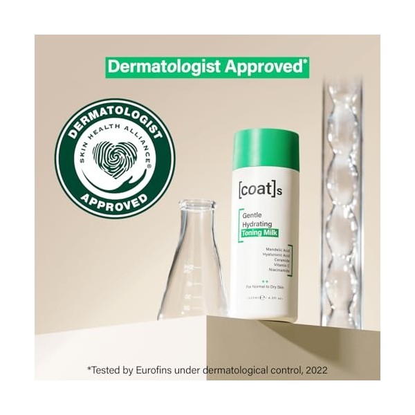 Coats Lait tonifiant hydratant doux – Skin Toner for Face. Ceramides + acide hyaluronique. Vitamine E + vitamine C. Hydrating