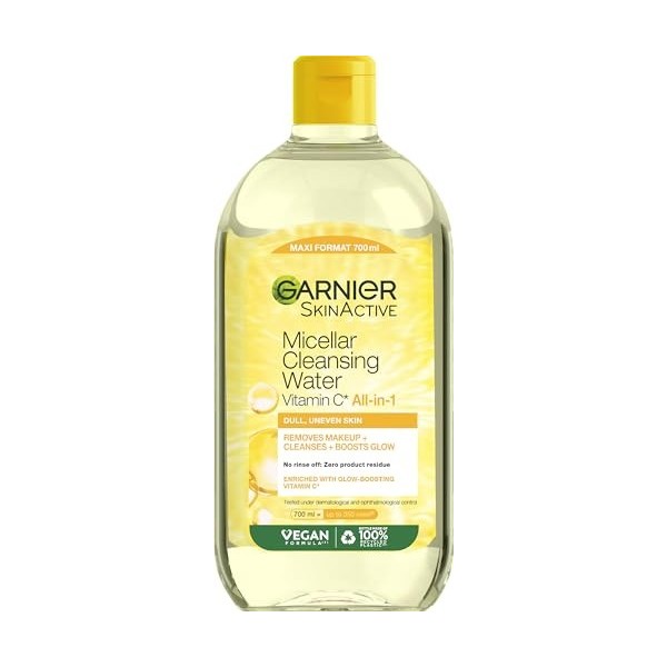 Garnier SkinActive All-in-1 Tonique micellaire douce pour le visage, eau nettoyante douce pour démaquiller, pour un teint écl