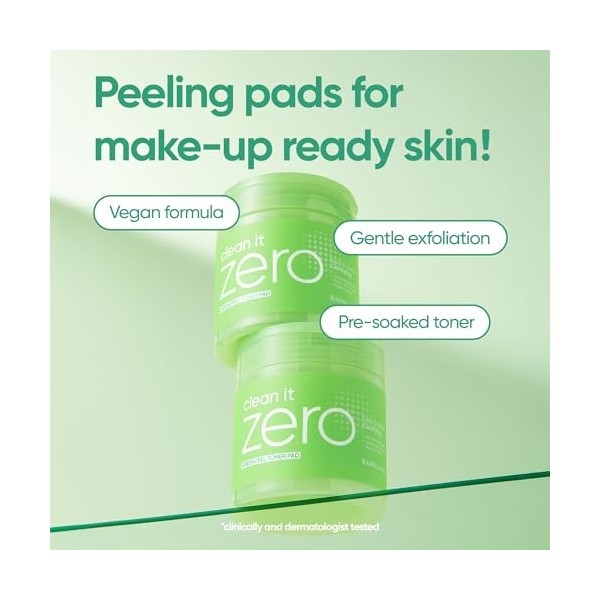 BANILA CO Tampon tonique Clean it Zero Green Peel|Texture double coréenne végétalienne|Complexe vert et LHA pour uniformiser 