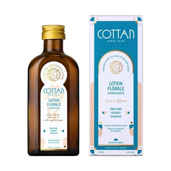 Lotion Florale COTTAN 1840 | Eau de rose et de bleuet | Made in France, naturelle et végane | Hydrolat à Acide Hyaluronique e