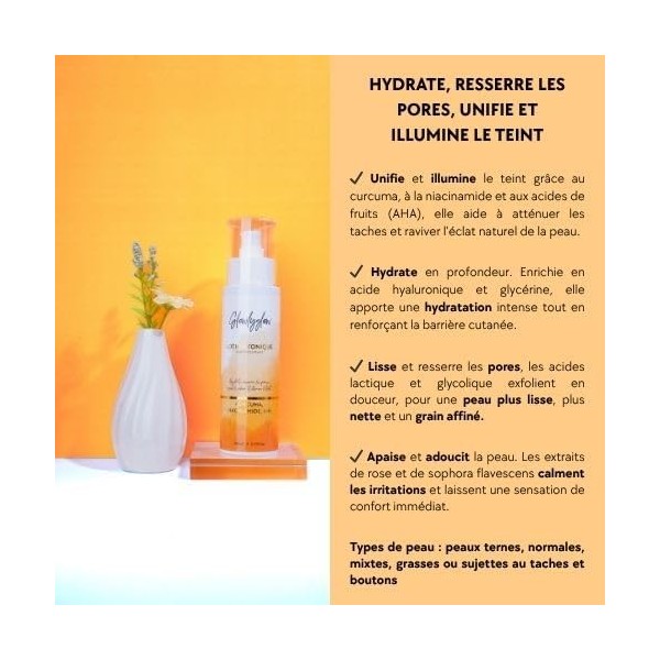 Lotion Tonique Exfoliante 150 ml au Curcuma, Niacinamide & AHA – Éclat & Régulation du Sébum – Tous Types de Peau