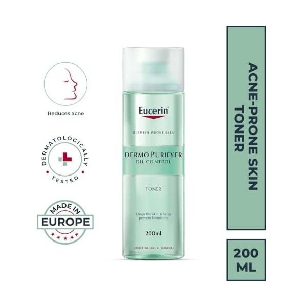 Eucerin Dermopurifyer Huile Contrôle Tonique 200ml à Tendance aux Imperfections Peau Non-Comedogenic