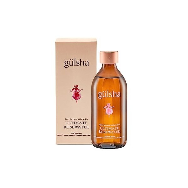 gülsha Ultimate Eau de rose 200 ml, 100 % eau de rose pure de Damascena, tonique hydratante pour le visage, convient à tous l