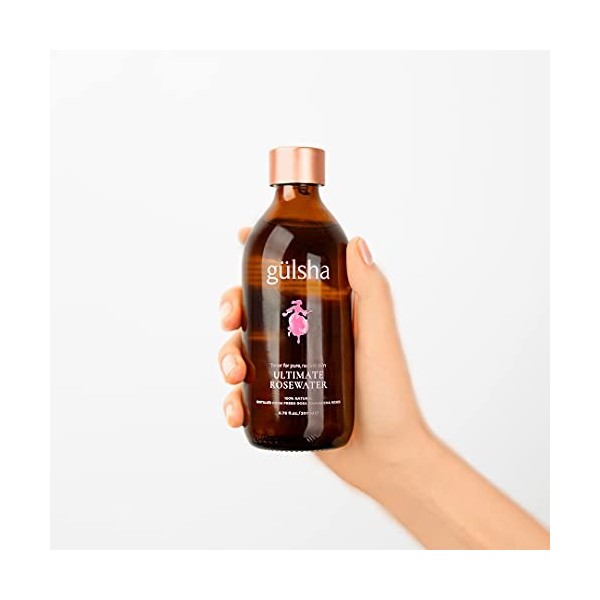 gülsha Ultimate Eau de rose 200 ml, 100 % eau de rose pure de Damascena, tonique hydratante pour le visage, convient à tous l