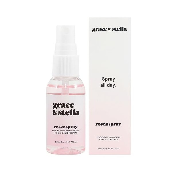 Grace & Stella - Spray Eau de Rose Visage Vegan, Parfait comme Vaporisateur Cheveux, Spray Hydratant Cheveux, Lotion Tonique ...
