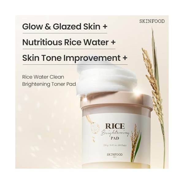 Skinfood Tampons Toniques Éclaircissants au Riz, Soins du Visage, 250g, 60 Tampons