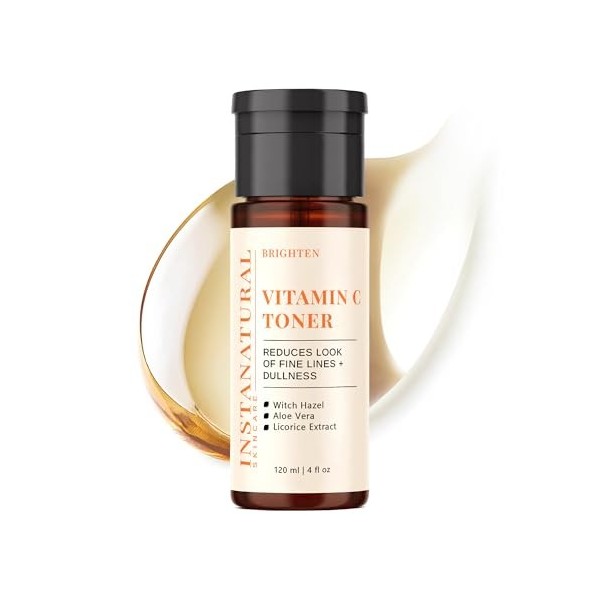 InstaNatural Lotion Faciale Tonifiante Vitamine C – Soin Visage Anti-Âge 100% Naturel et Biologique – Minimise les Pores & Ap