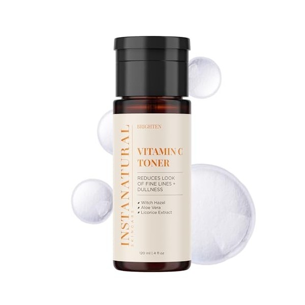 InstaNatural Lotion Faciale Tonifiante Vitamine C – Soin Visage Anti-Âge 100% Naturel et Biologique – Minimise les Pores & Ap