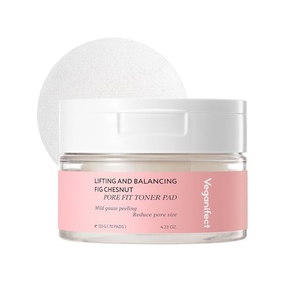 Veganifect Tampon tonique raffermissant les pores - Lisse la peau - Minimise les pores - Soin coréen de la peau - Végétalien 