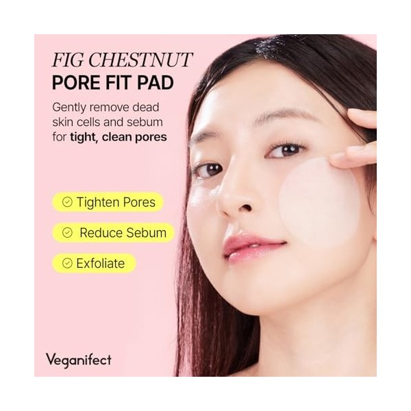 Veganifect Tampon tonique raffermissant les pores - Lisse la peau - Minimise les pores - Soin coréen de la peau - Végétalien 