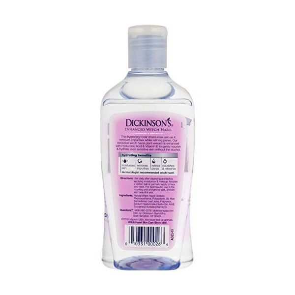 Dickinsons Enhanced Witch Hazel – Tonique hydratant – à leau de rose – 473 ml
