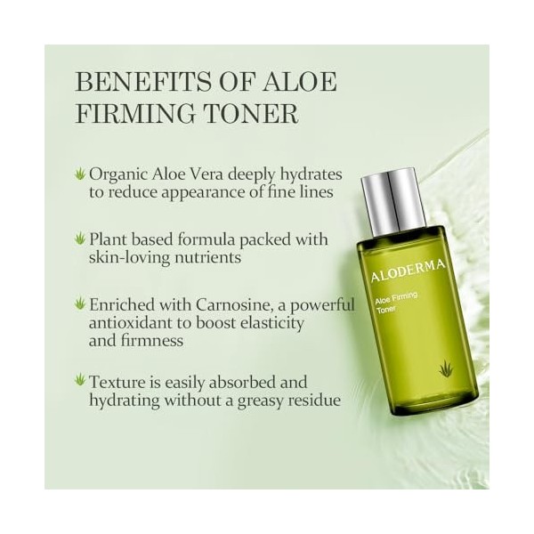 Aloderma Tonique raffermissant à laloe vera bio 91 % - Tonique visage naturel pour femme avec des plantes naturelles pour ré