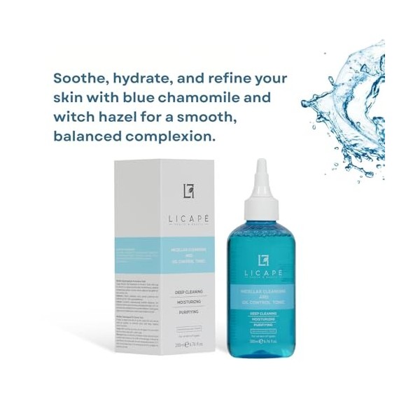 Licape Toner Face | 200 ml | Tonique visage pour un nettoyage en profondeur des pores et des pores raffinés | Tonique hydrata