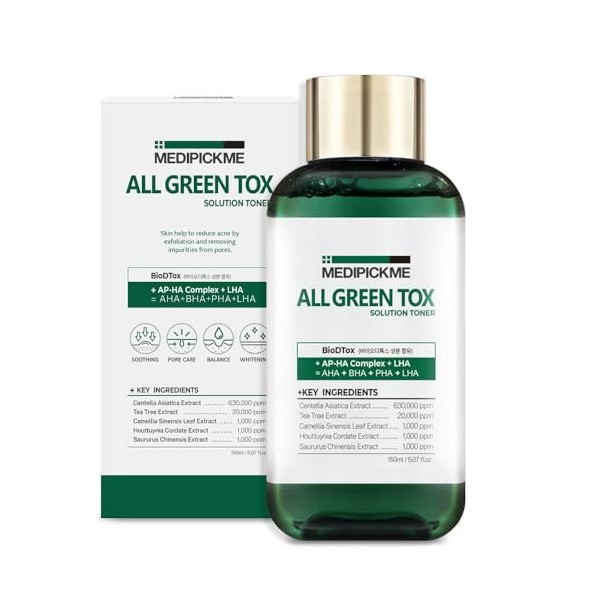 MEDIPICKME All Green Tox Solution Toner 20 ml | Cica Toner | Routine quotidienne douce de soins de la peau pour un effet apai