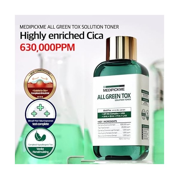 MEDIPICKME All Green Tox Solution Toner 20 ml | Cica Toner | Routine quotidienne douce de soins de la peau pour un effet apai