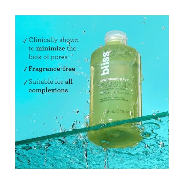 Bliss Tonique à la niacinamide Disappearing Act - 10 Fl Oz - Complexe Pore Vanish - Purifie et minimise les pores - Tonique p