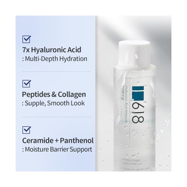 1.618 K-Beauty Acide Hyaluronique Tonique Hydratant en Profondeur pour la Peau du Visage Coréen pour Peau Sèche et Grasse Usa