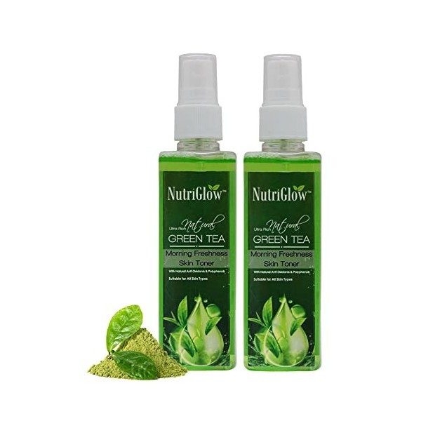 NUTRIGLOW Green Tea Toner pour Éclaircir et Nourrir la Peau, Éliminer les Cellules Morte, Taches Noires, Tonus de Peau Plus L
